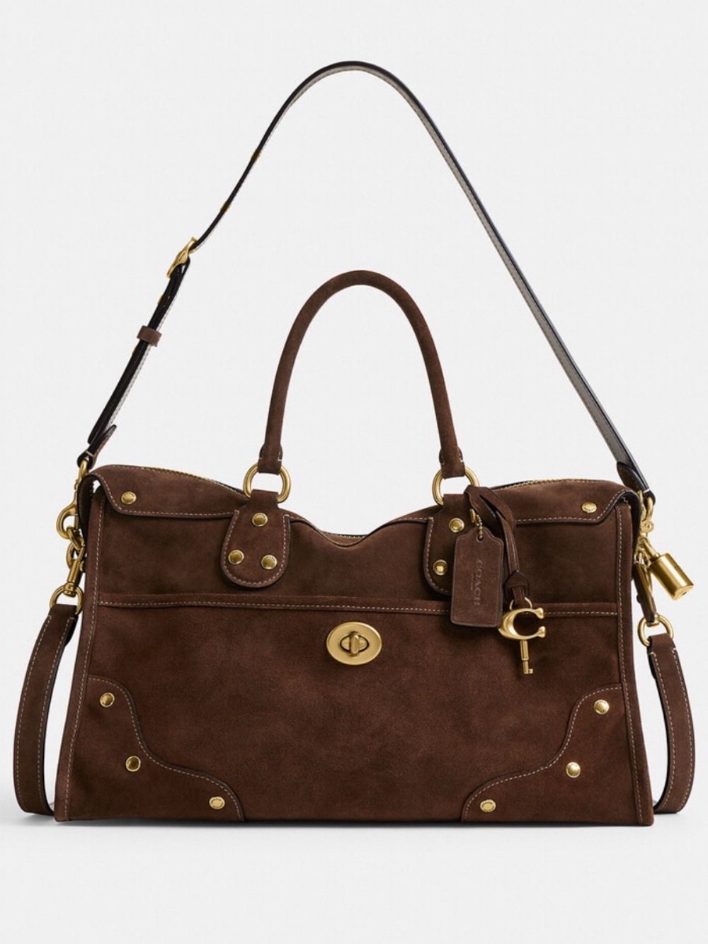 Coach Brown Rhyder 38 Suede Satchel with Gold Hardware - Picture 14 of 14